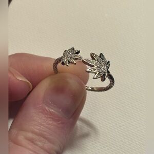 Charmed Aroma-Rhodium Plated Silver-Hemp Leaf Ring-W/CZ Accents-Size 7-NWT